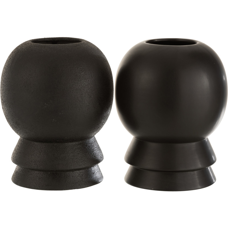 Vase Boule Olivia Hauteur 20 cm en Céramique Noir Mat et brillant (Lot de 2) - 1