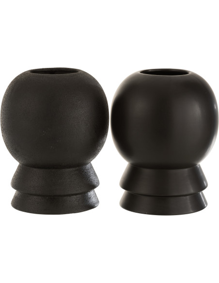 Vase Boule Olivia Hauteur 20 cm en Céramique Noir Mat et brillant (Lot de 2) - 1
