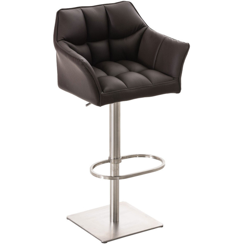 Tabouret de bar design en Polyuréthane Marron Métal Argenté Brillant Daryo - 1