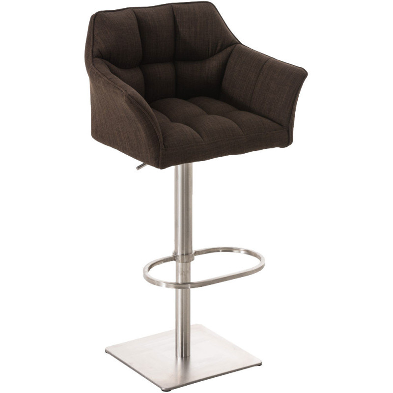 Tabouret de bar design en Tissu Marron Métal Argenté Brillant Daryo - 1