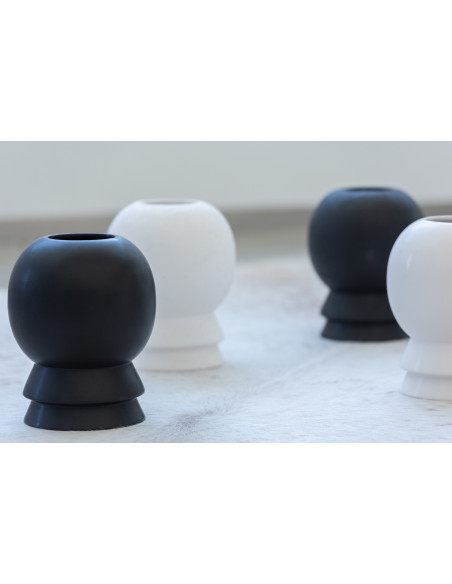 Vase Boule Olivia Hauteur 20 cm en Céramique Noir Mat et brillant (Lot de 2) - 2
