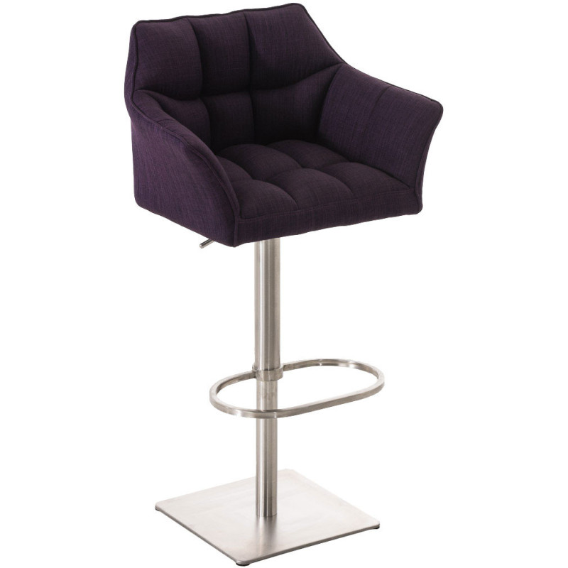 Tabouret de bar design en Tissu Violet Métal Argenté Brillant Daryo - 1