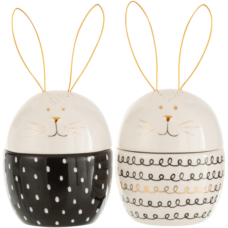 Pot avec couvercle Lapin Afyz en Céramique Noir Blanc Doré (Lot de 2) - 1