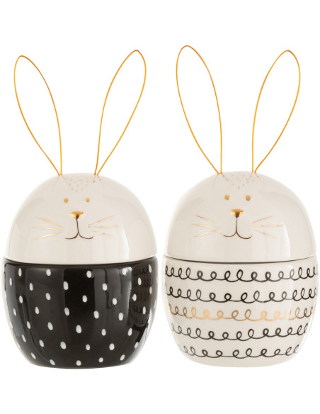 Pot avec couvercle Lapin Afyz en Céramique Noir Blanc Doré (Lot de 2) - 1