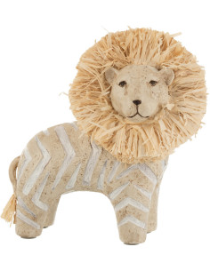 Statuette déco Lion Bazal en Résine Blanc Raphia Naturel - 1