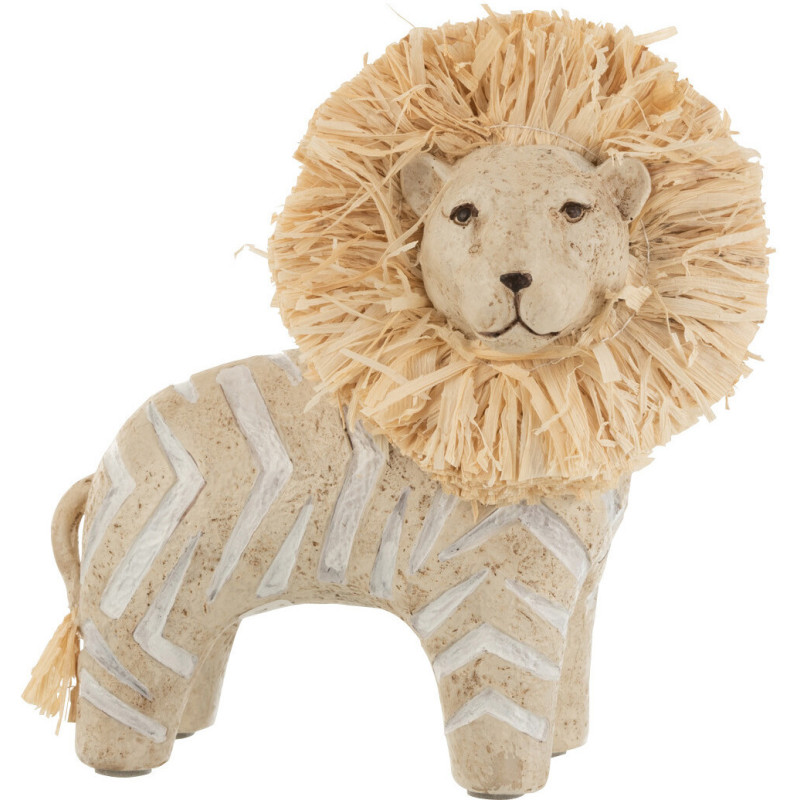 Statuette déco Lion Bazal en Résine Blanc Raphia Naturel - 1