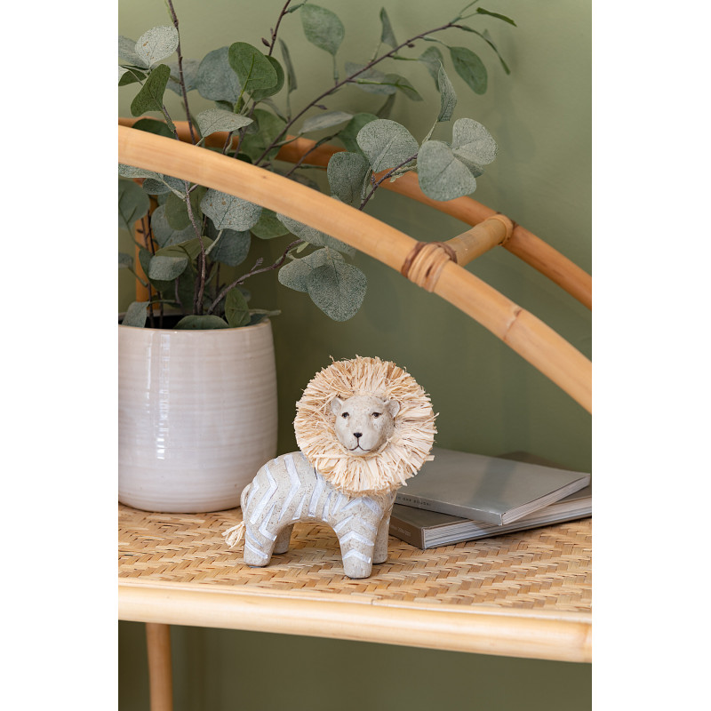 Statuette déco Lion Bazal en Résine Blanc Raphia Naturel - 2