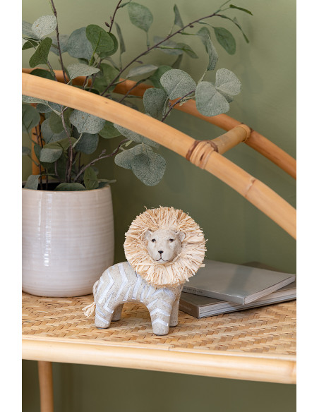 Statuette déco Lion Bazal en Résine Blanc Raphia Naturel - 2