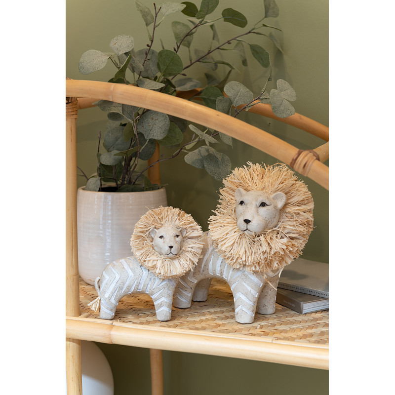 Statuette déco Lion Bazal en Résine Blanc Raphia Naturel - 3