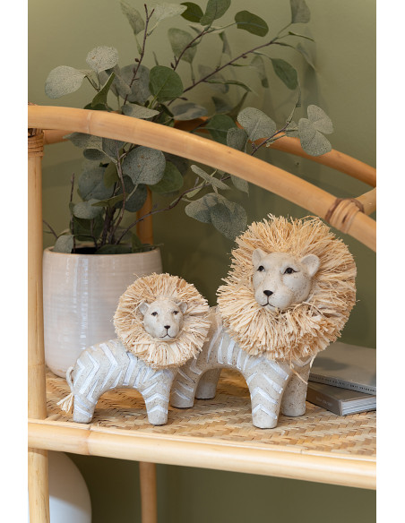 Statuette déco Lion Bazal en Résine Blanc Raphia Naturel - 3
