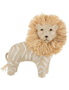 Statue déco Lion Bazal en Résine Blanc Raphia Naturel - 1