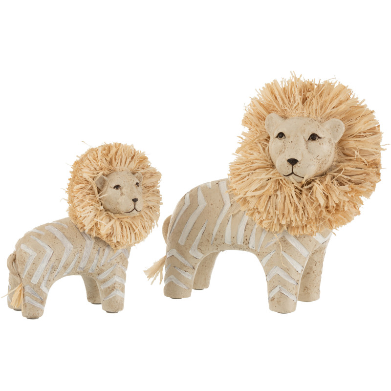 Statue déco Lion Bazal en Résine Blanc Raphia Naturel - 3