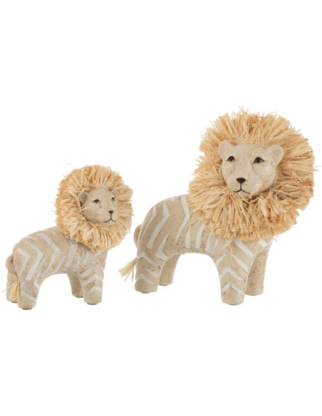 Statue déco Lion Bazal en Résine Blanc Raphia Naturel - 3