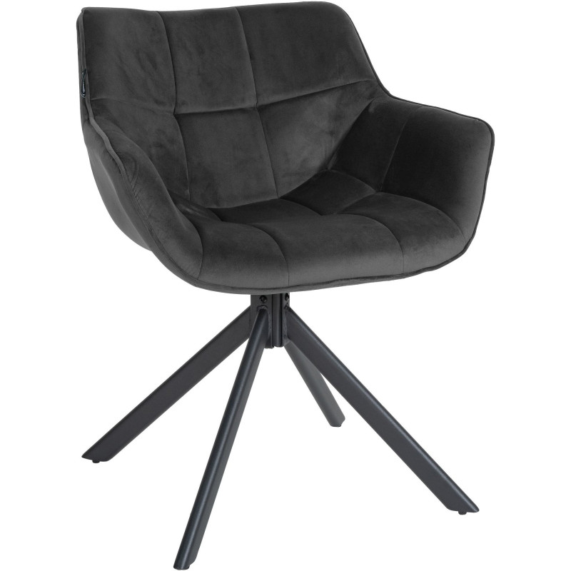 Fauteuil moderne pivotant en Velours Gris foncé Métal Noir Mat Larimo - 1