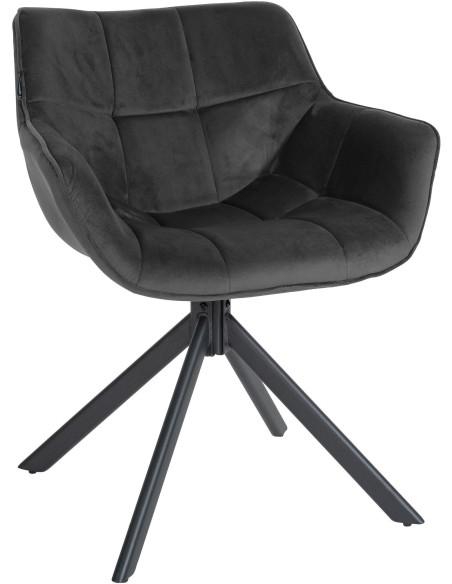 Fauteuil moderne pivotant en Velours Gris foncé Métal Noir Mat Larimo - 1