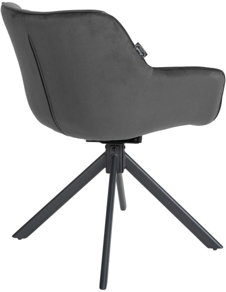Fauteuil moderne pivotant en Velours Gris foncé Métal Noir Mat Larimo - 3