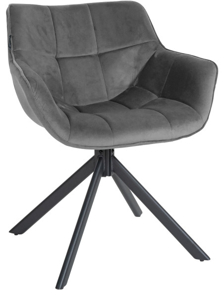 Fauteuil moderne pivotant en Velours Gris clair Métal Noir Mat Larimo - 1