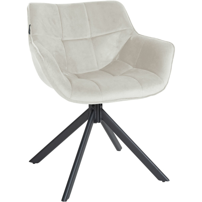 Fauteuil moderne pivotant en Velours Blanc crème Métal Noir Mat Larimo - 1