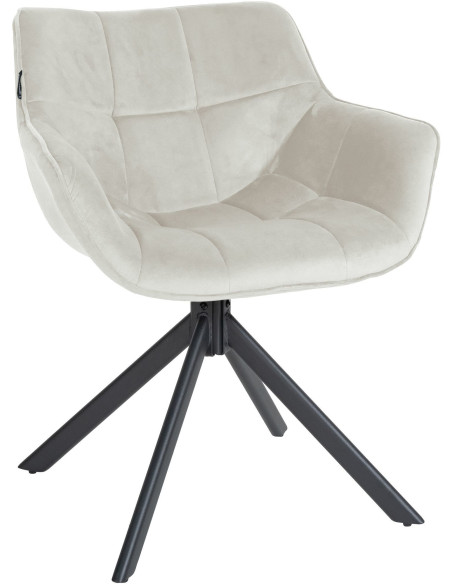 Fauteuil moderne pivotant en Velours Blanc crème Métal Noir Mat Larimo - 1