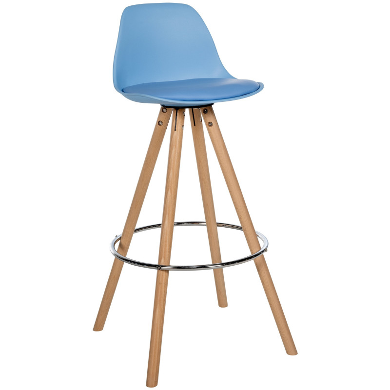 Tabouret de bar moderne en Polyuréthane Bleu Bois de hêtre Naturel Majano - 1
