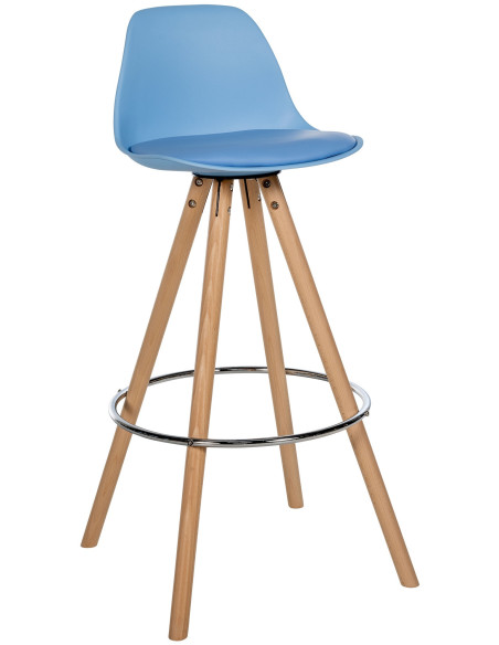 Tabouret de bar moderne en Polyuréthane Bleu Bois de hêtre Naturel Majano - 1