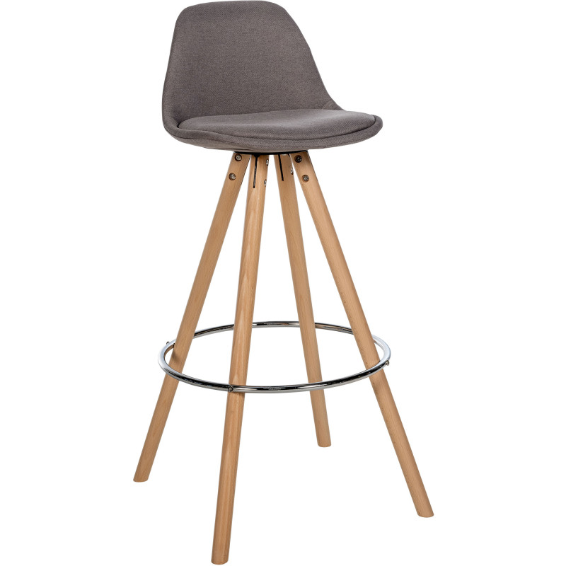 Tabouret de bar moderne en Tissu Taupe Bois de hêtre Naturel Majano - 1