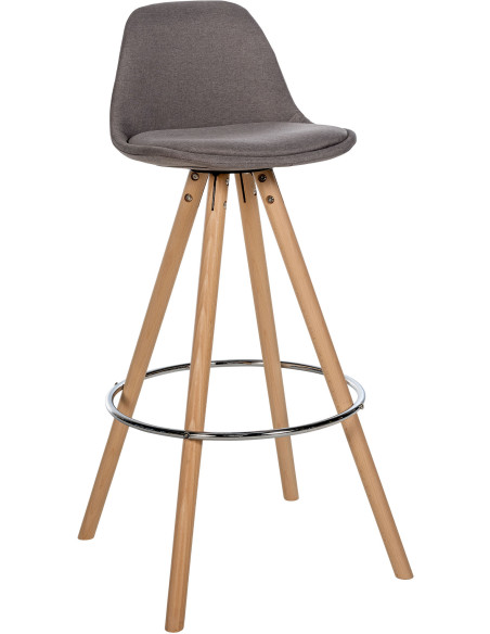 Tabouret de bar moderne en Tissu Taupe Bois de hêtre Naturel Majano - 1