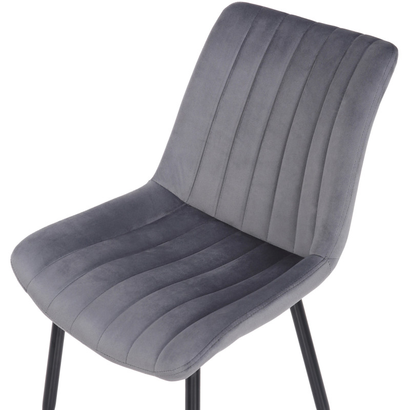 Chaise moderne matelassée en Velours Gris Métal Noir Mawen - 6
