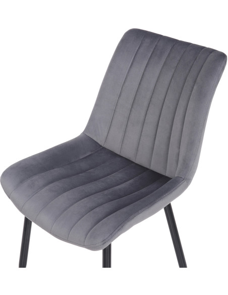 Chaise moderne matelassée en Velours Gris Métal Noir Mawen - 6