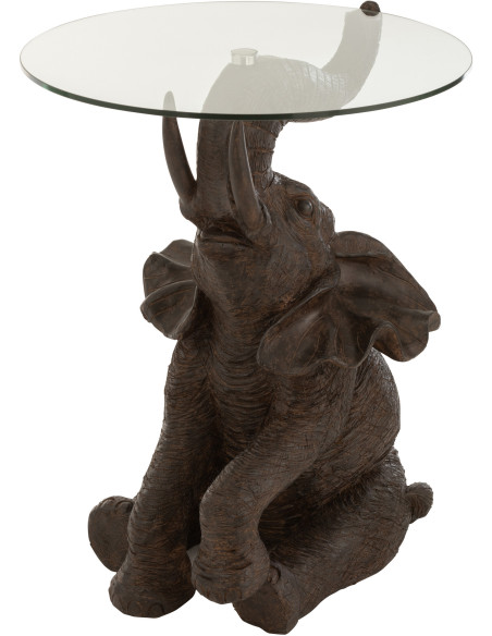 Sellette Haute Éléphant Ronde Pachy en Résine Marron Verre Transparent - 1