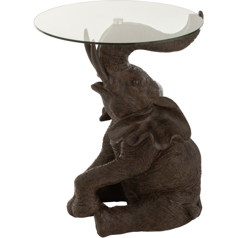 Sellette Haute Éléphant Ronde Pachy en Résine Marron Verre Transparent - 2