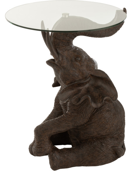 Sellette Haute Éléphant Ronde Pachy en Résine Marron Verre Transparent - 2