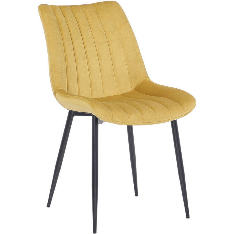 Chaise moderne matelassée en Velours Jaune Métal Noir Mawen - 1