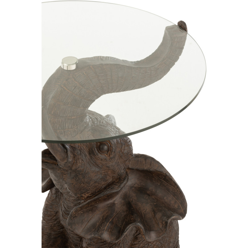 Sellette Haute Éléphant Ronde Pachy en Résine Marron Verre Transparent - 3