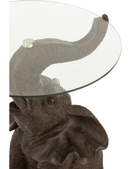 Sellette Haute Éléphant Ronde Pachy en Résine Marron Verre Transparent - 3