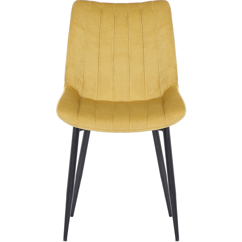 Chaise moderne matelassée en Velours Jaune Métal Noir Mawen - 2