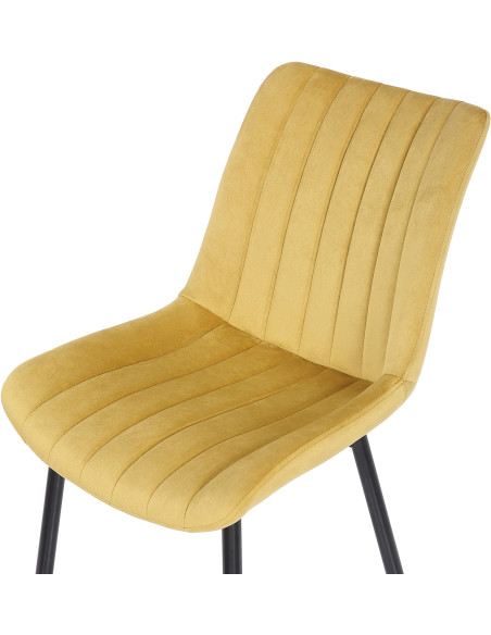Chaise moderne matelassée en Velours Jaune Métal Noir Mawen - 6