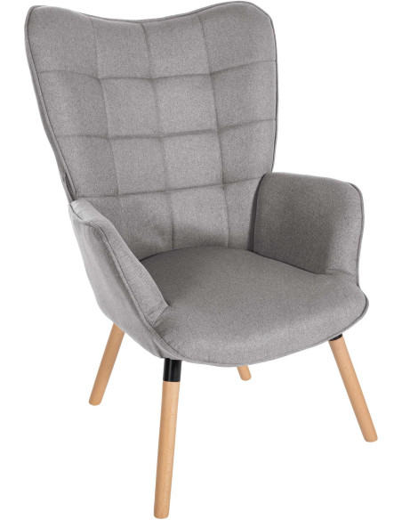 Fauteuil moderne scandinave en Tissu Gris clair Bois de hêtre Naturel Mazzio - 1