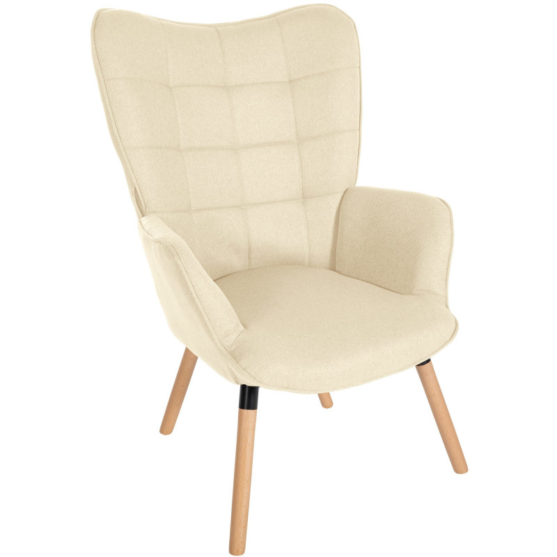 Fauteuil moderne scandinave en Tissu Blanc crème Bois de hêtre Naturel Mazzio - 1