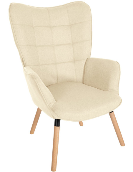 Fauteuil moderne scandinave en Tissu Blanc crème Bois de hêtre Naturel Mazzio - 1