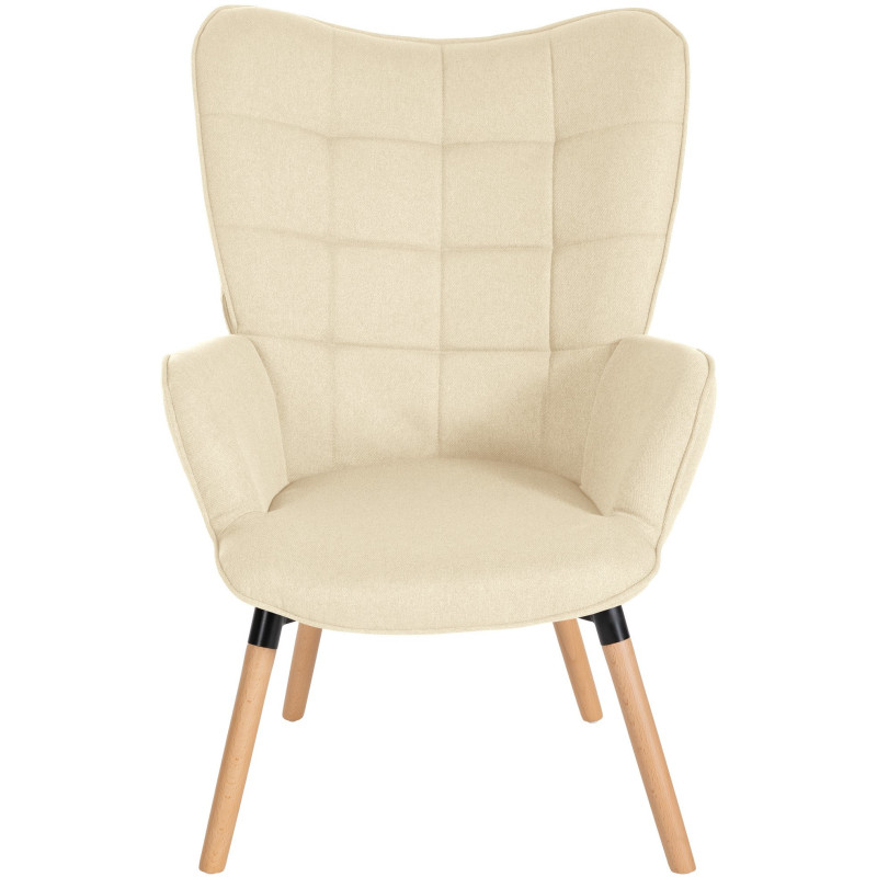Fauteuil moderne scandinave en Tissu Blanc crème Bois de hêtre Naturel Mazzio - 2