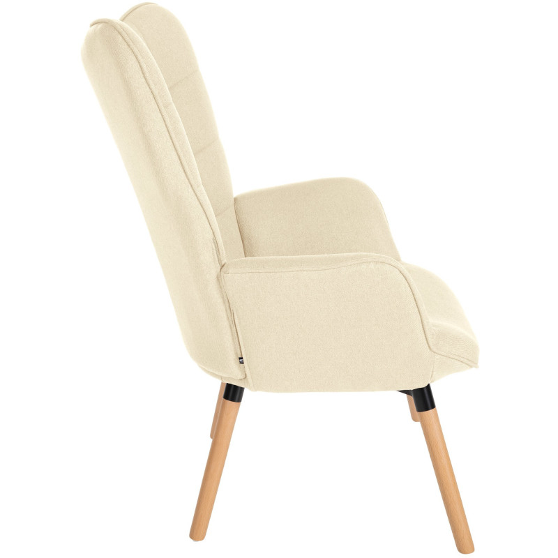Fauteuil moderne scandinave en Tissu Blanc crème Bois de hêtre Naturel Mazzio - 4