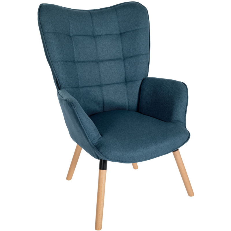Fauteuil moderne scandinave en Tissu Bleu Bois de hêtre Naturel Mazzio - 1