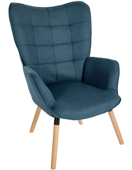 Fauteuil moderne scandinave en Tissu Bleu Bois de hêtre Naturel Mazzio - 1