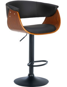 Tabouret de bar design en Polyuréthane Noir Bois Marron noyer Métal Noir Nordyna - 1