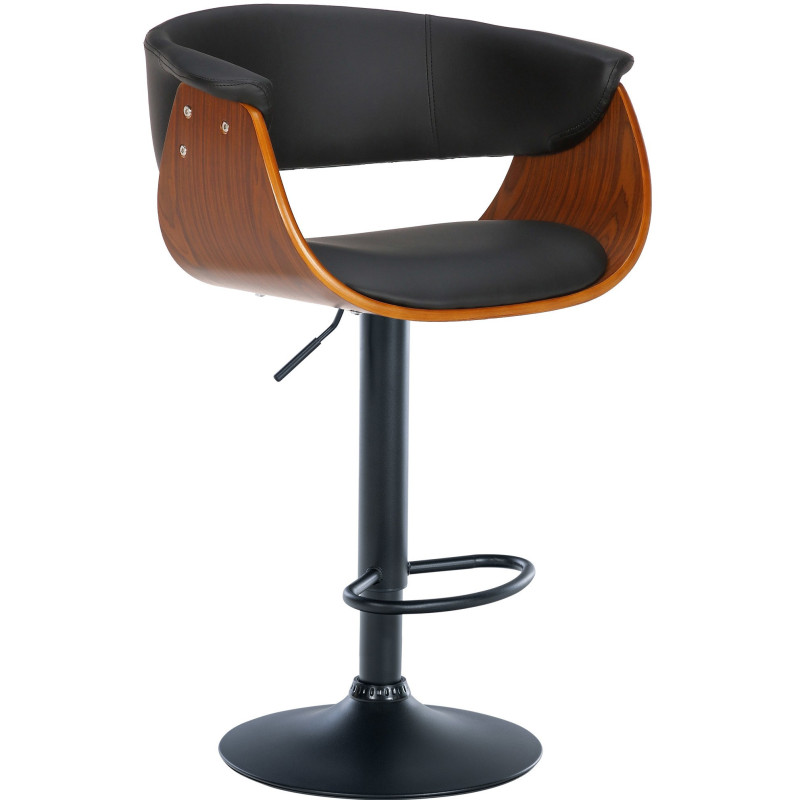 Tabouret de bar design en Polyuréthane Noir Bois Marron noyer Métal Noir Nordyna - 1
