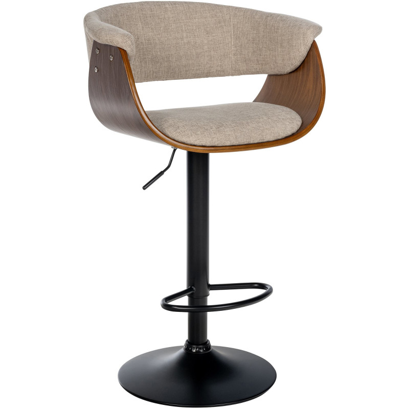 Tabouret de bar design en Tissu Blanc crème Bois Marron noyer Métal Noir Nordyna - 1