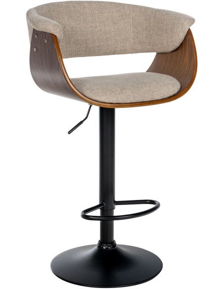 Tabouret de bar design en Tissu Blanc crème Bois Marron noyer Métal Noir Nordyna - 1