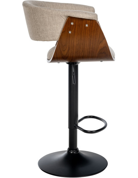 Tabouret de bar design en Tissu Blanc crème Bois Marron noyer Métal Noir Nordyna - 3
