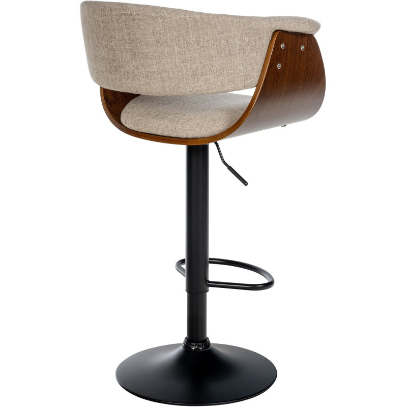 Tabouret de bar design en Tissu Blanc crème Bois Marron noyer Métal Noir Nordyna - 4